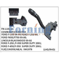 YL3Z13K359ABA, SW1978 COMBINATION SWITCH, FN-1181-11 for FORD F-150 04-99;FORD F-250 1999;FORD F-250 SUPER DUTY 2001; FORD F-350 SUPER DUTY 2001; FORD F-450 SUPER DUTY 2001;FORD F-550 SUPER DUTY 2001;FORD F650 03-00;FORD F750 03-00;LINCOLN BLACKWOOD 03-02