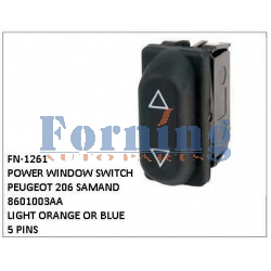 8601003AA, LIGHT ORANGE OR BLUE, POWER WINDOW SWITCH, FN-1261 for PEUGEOT 206 SAMAND