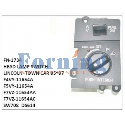 F4VY-11654A, F5VY-11654A, F7VZ-11654AA, F7VZ-11654AC, SW708, DS614 HEAD LAMP SWITCH FN-1734 for LINCOLN  TOWN CAR 95~97