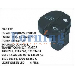 1006292, 1107243, 96FG14529AC, 96FG14529AD, 1E0166350, 8A0166350C, 03153400, POWER WINDOW SWITCH, FN-1197 for	 FORD FIESTA, FUSION, KA, PUMA, STREET KA, TOURNEO CONNECT, TRANSIT CONNECT