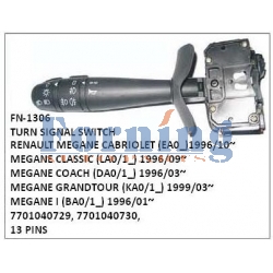 7701040729, 7701040730, TURN SIGNAL SWITCH, FN-1306 for RENAULT, MEGANE CABRIOLET (EA0_) 1996/10~/, MEGANE CLASSIC (LA0/1_) 1996/09~/, MEGANE COACH (DA0/1_) 1996/03~/, MEGANE GRANDTOUR (KA0/1_) 1999/03~/, MEGANE I (BA0/1_) 1996/01~/